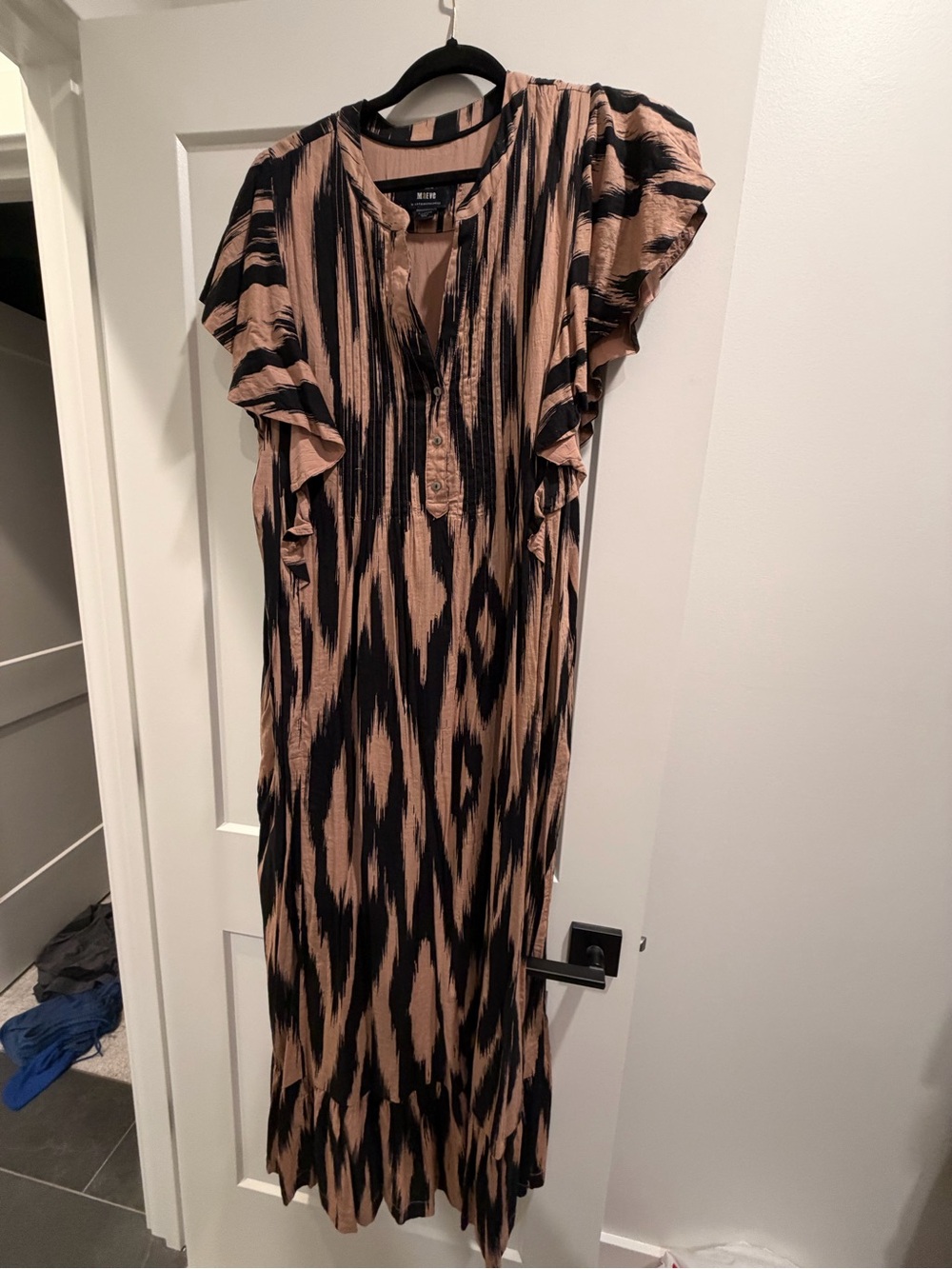 Anthropologie Black & Beige Printed Maxi Dress